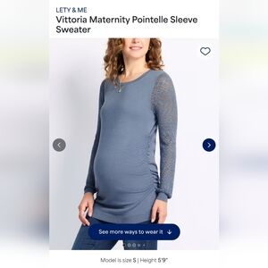 LETY & ME Vittoria Maternity Pointelle Sleeve Sweater - Dusty Blue